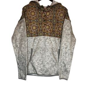 Hooded Pullover Shirt with Floral Boho Yoke - New